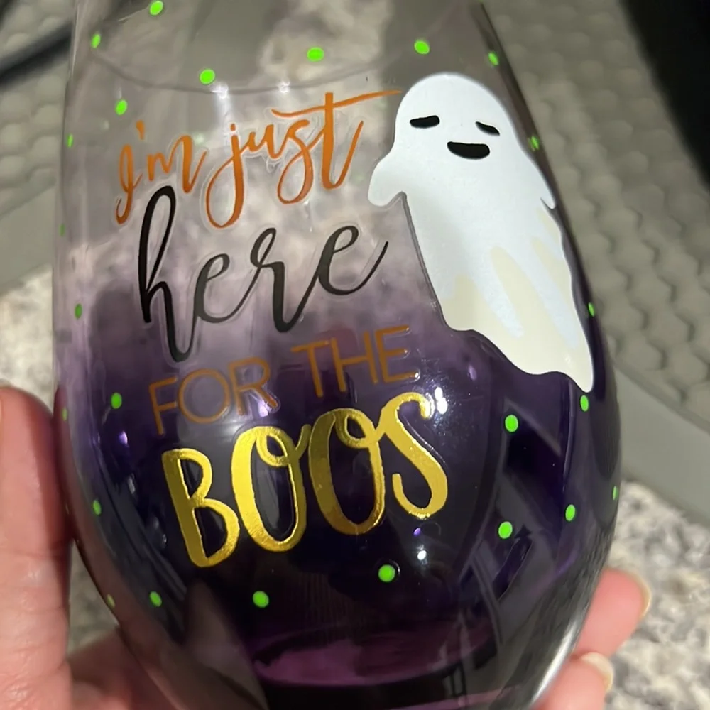 Halloween I’m Just Here For The Boos Ghost Holiday Humor Stemless Wine Glass
